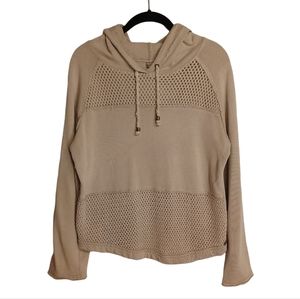 RIPCURL Light Brown Open Knit Panel Long Sleeve Hoodie Sweater Top Small
